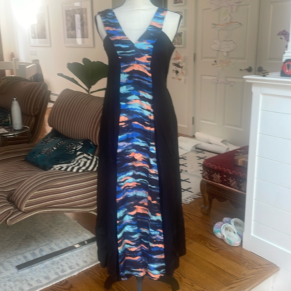 NWT Maeve Black and Multicolor Long Modern Dress 00 Petite